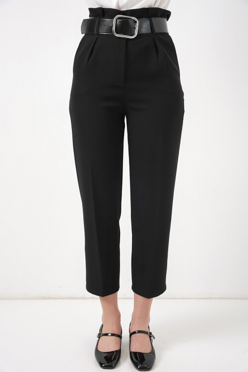 Merterium 6556 Kemerli Kumaş Pantolon - Siyah