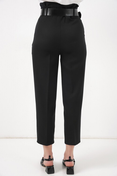 Merterium 6556 Kemerli Kumaş Pantolon - Siyah