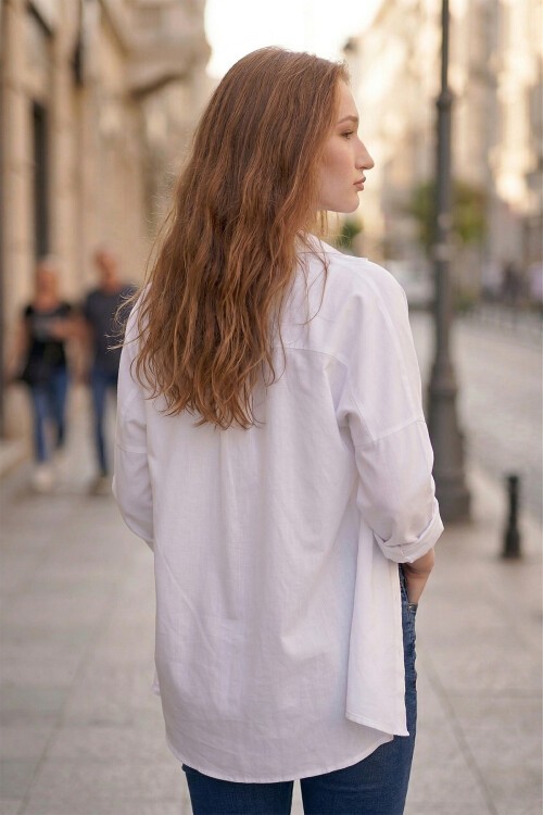 Oversize Basic Beyaz Gömlek