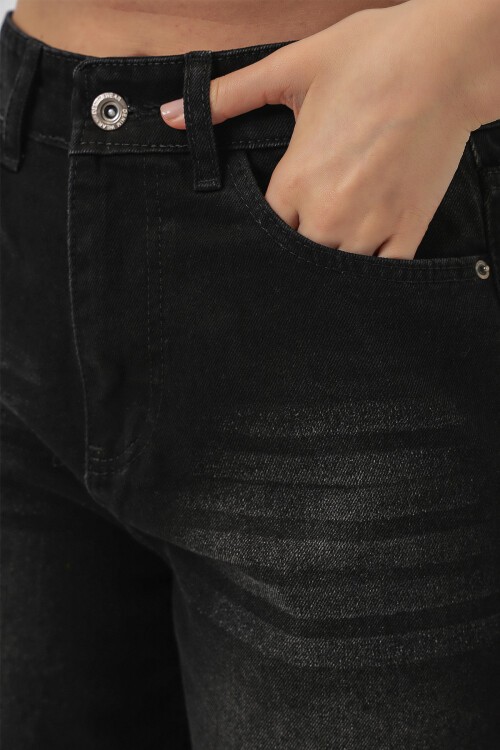 Merterium Kadın Bol Paça Yüksek Bel Palazzo Kot Pantolon 6656 - Siyah