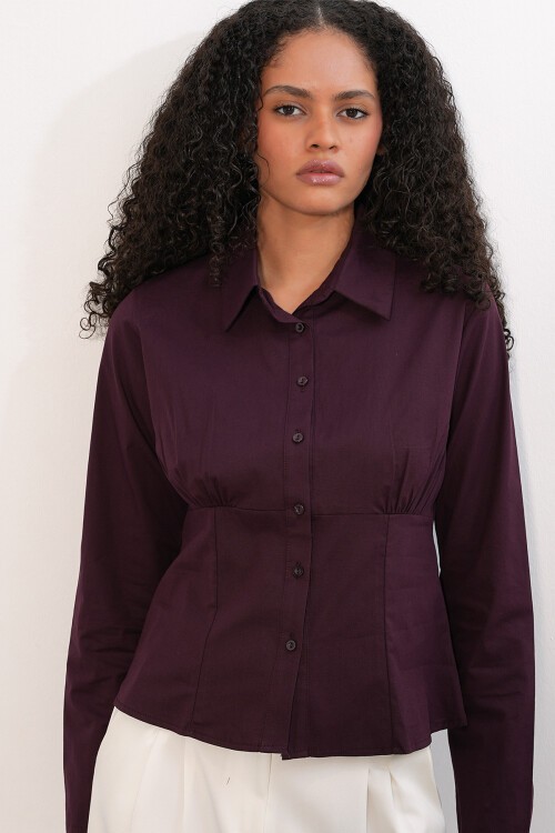 20231 Slim Fit Poplin Gömlek - Mürdüm