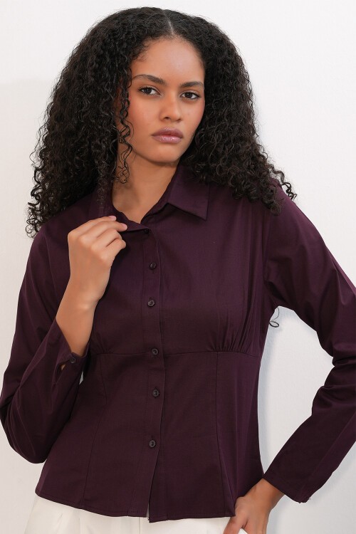 20231 Slim Fit Poplin Gömlek - Mürdüm