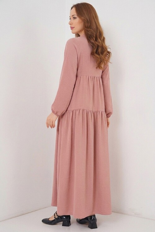 2423 Otantik Desenli Elbise - Pembe