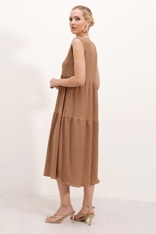 2448 Sıfır Kol Uzun Örme Elbise - Bisküvi