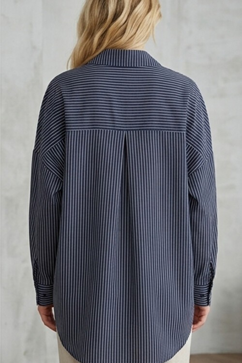 3900 Oversize Uzun Basic Gömlek - C.Lacivert