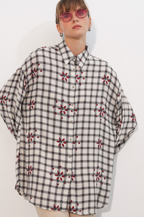 3900 Oversize Uzun Basic Gömlek - E.Siyah