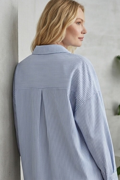 3900 Oversize Uzun Basic Gömlek - V. İndigo