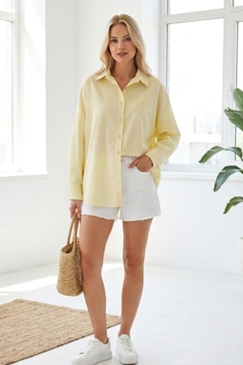 3900 Oversize Uzun Basic Gömlek - Y.Sarı