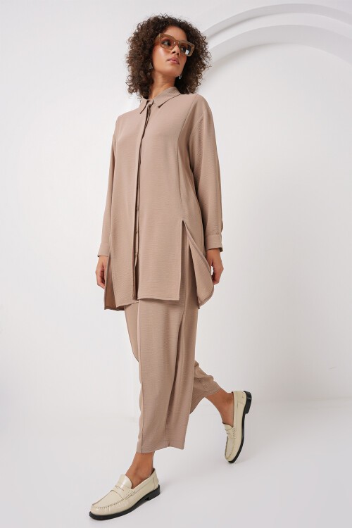 6679 Uzun Tunik Pantolon İkili Takım - Bej