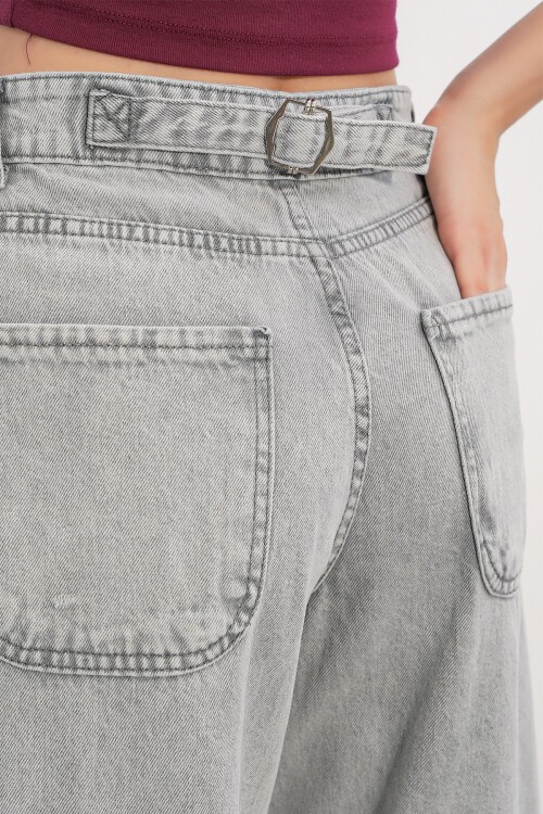 6689 Kadın Yüksek Bel Baggy Kot Pantolon - Gri