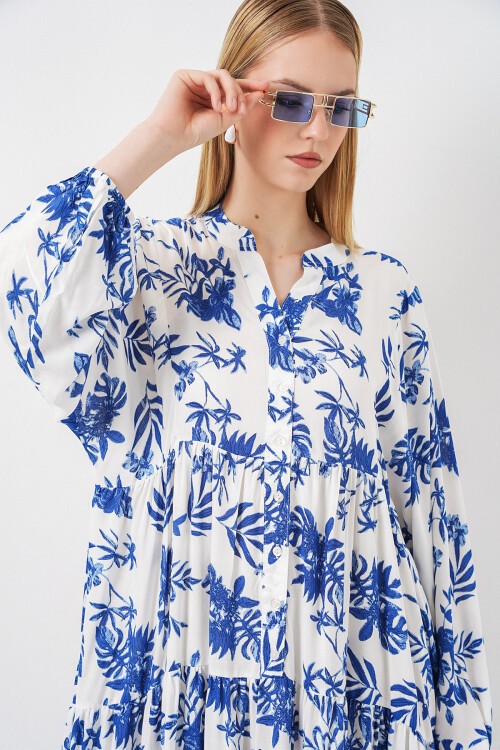 Kadın Desenli Uzun Tesettür Elbise 2585 - F. Saks