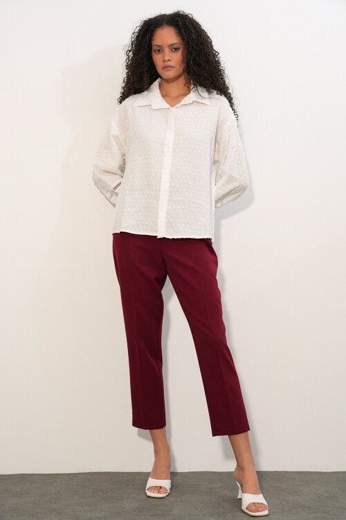 Kadın Oversize Desenli Gömlek 20379 - Beyaz