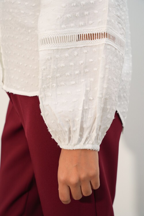 Kadın Oversize Desenli Gömlek 20379 - Beyaz