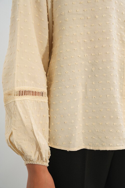 Kadın Oversize Desenli Gömlek 20379 - Krem