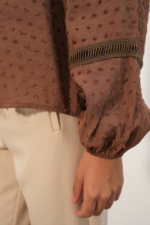 Kadın Oversize Desenli Gömlek 20379 - Taba