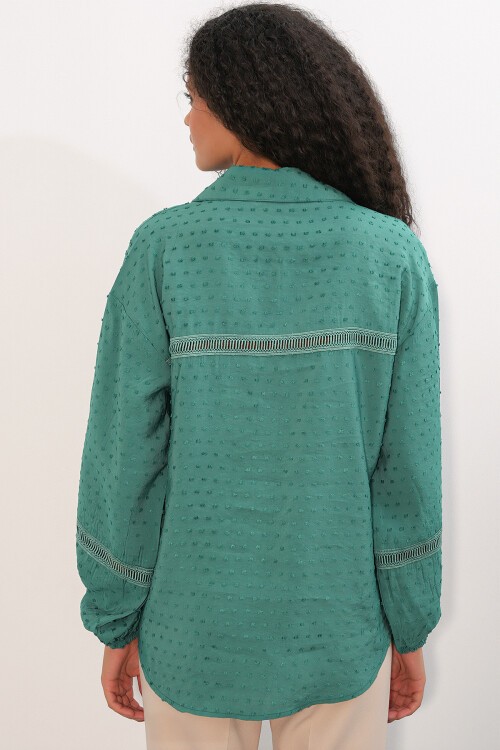 Kadın Oversize Desenli Gömlek 20379 - Zümrüt Yeşili