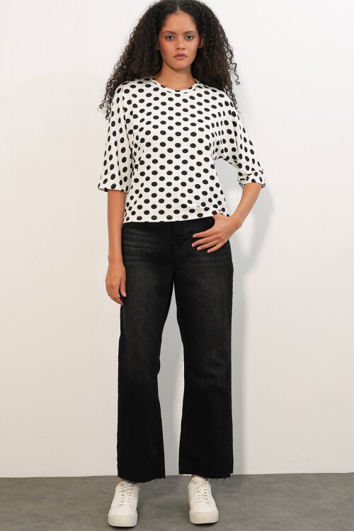Kadın Oversize Puantiyeli Bluz 40020 - Beyaz