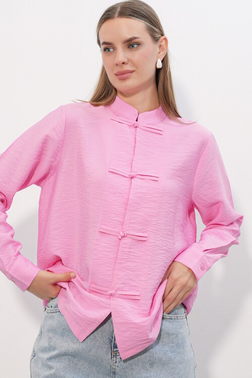 Kadın Tasarım Bağcıklı Gömlek 20405 - Pembe