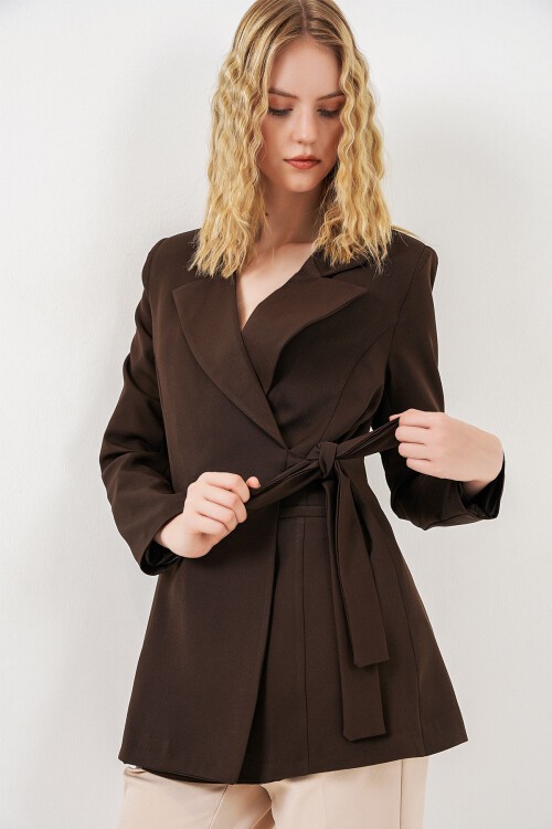 Kadın Yandan Bağlamalı Blazer Ceket 0750 - Kahverengi