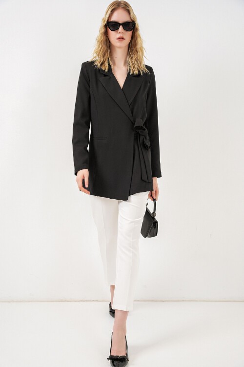 Kadın Yandan Bağlamalı Blazer Ceket 0750 - Siyah