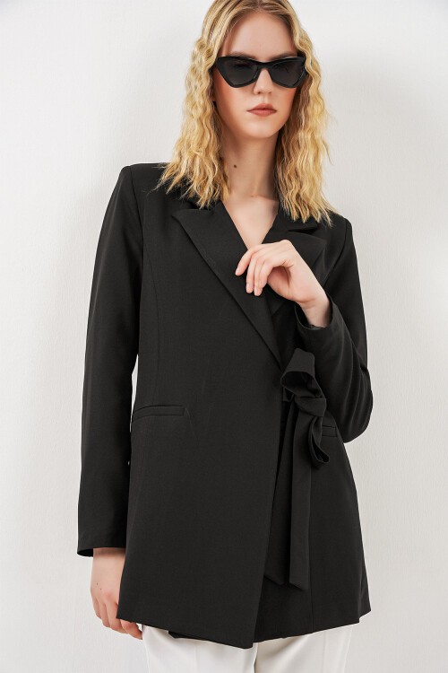 Kadın Yandan Bağlamalı Blazer Ceket 0750 - Siyah