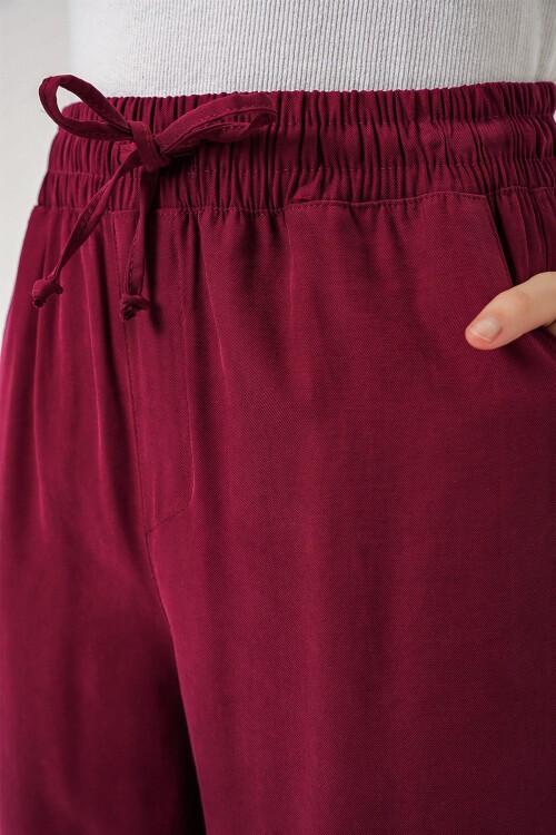 Kadın Yüksek Bel Geniş Paça Pantolon 30097 - Bordo