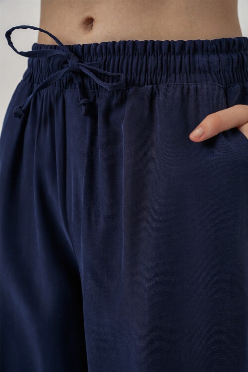 Kadın Yüksek Bel Geniş Paça Pantolon 30097 - Lacivert