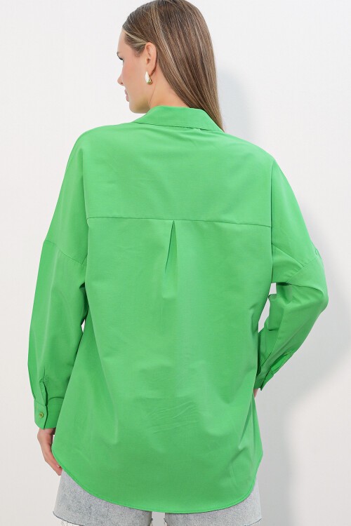 Merterium 3900 Oversize Uzun Basic Gömlek - G.Yeşil