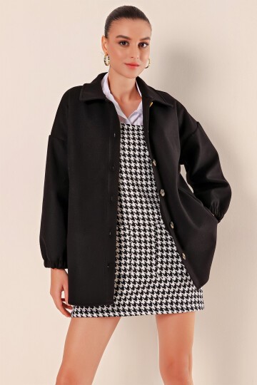 Merterium 0674 Cepli Oversize Gömlek - Siyah