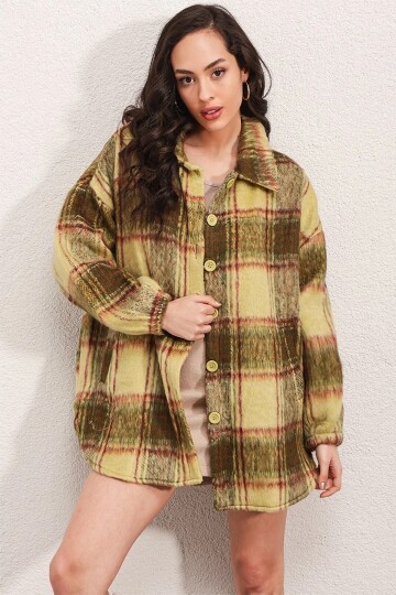 Merterium 0674 Cepli Oversize Gömlek - Yeşil