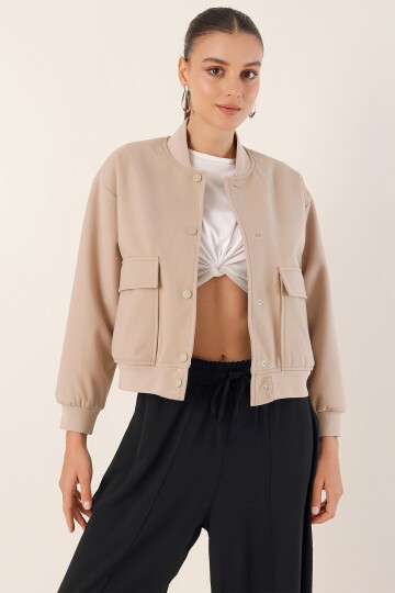 Merterium 0688 Çift Cepli Bomber Ceket - Bej