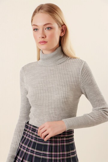 Merterium 10311 Balıkçı Yaka Triko Kazak - Gri