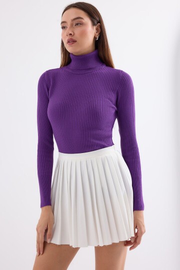 Merterium 10311 Balıkçı Yaka Triko Kazak - Mor