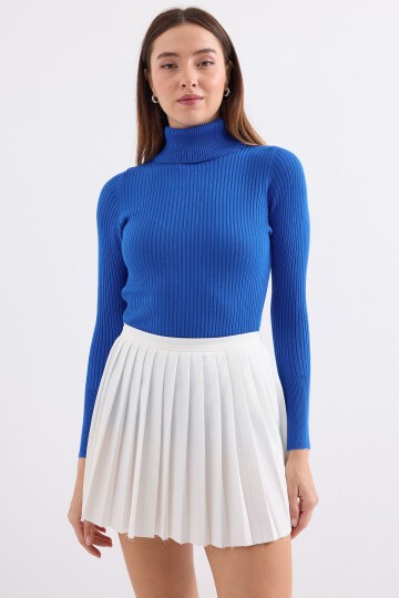 Merterium 10311 Balıkçı Yaka Triko Kazak - Saks