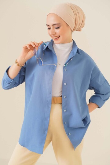 Merterium 103901 Oversize Basic Tesettür Gömlek - İndigo