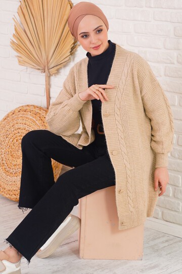 Merterium 15768 Tesettür Triko Hırka - Bisküvi