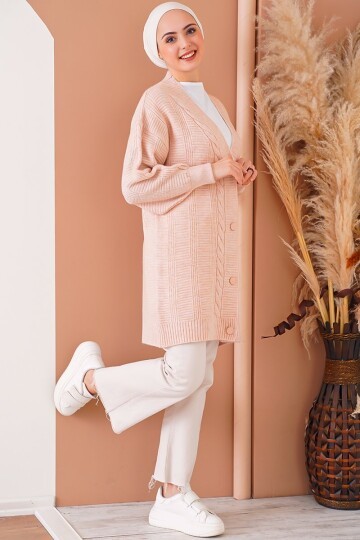 Merterium 15768 Tesettür Triko Hırka - Pudra