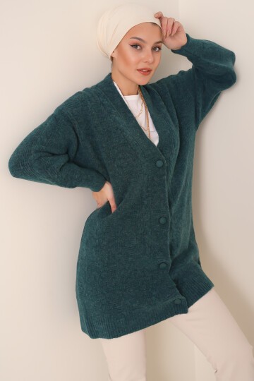 Merterium 15768 Tesettür Triko Hırka - Su Yeşili