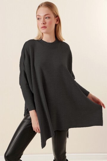 Merterium 15783 Yırtmaçlı Panço Kazak - Antrasit