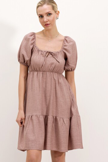 Merterium 2351 Kloş Poplin Elbise - A.Gül Kurusu