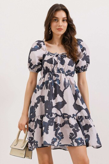 Merterium 2351 Kloş Poplin Elbise - D. Siyah