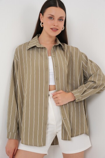 Merterium 3900 Oversize Kareli Gömlek - Y.Yeşil