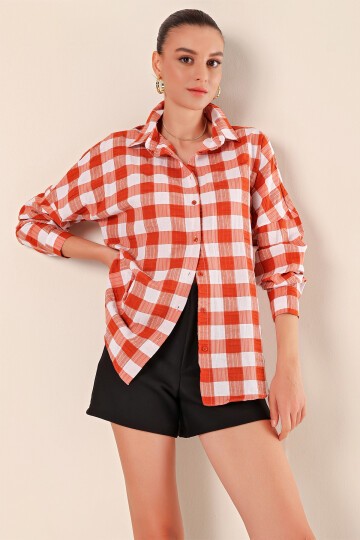 Merterium 3900 Oversize Uzun Basic Gömlek - Taba