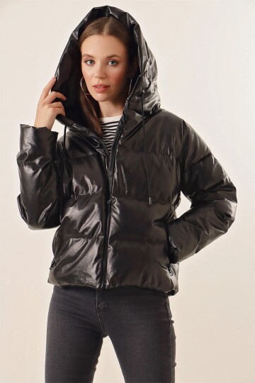 Merterium 5114 Oversize Deri Mont - Siyah