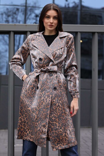 Merterium 5853 Kruvaze Yaka Trençkot - M. Taba