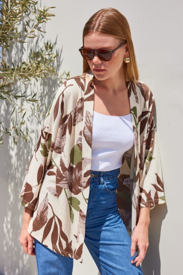 Merterium 5862 Örme Kimono - Haki