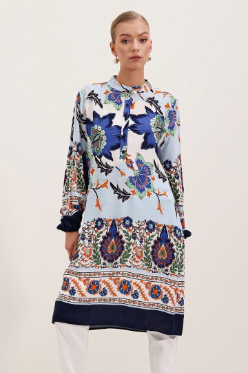 Merterium 5903 Desenli Viskon Elbise - Lacivert