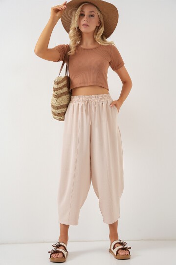 Merterium 6591 Dokuma Şalvar Pantolon - Bisküvi