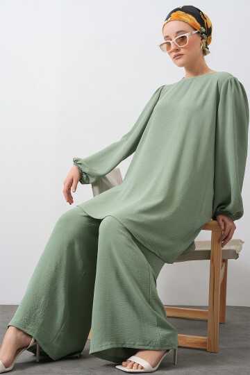 Merterium Kadın Ayrobin Tunik Pantolon Alt Üst Takım - Çağla