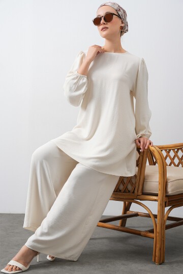 Merterium Kadın Ayrobin Tunik Pantolon Alt Üst Takım - Ekru